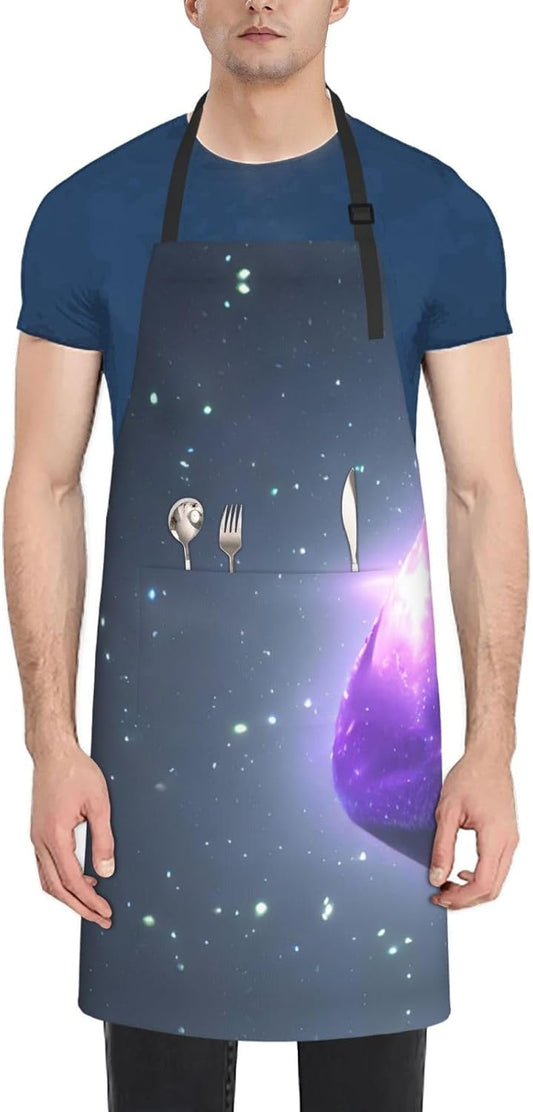 Galaxy Starry Space Purple Starry print Waterproof chef's apron with pocket apron for kitchen cooking baking barbecue and gardening