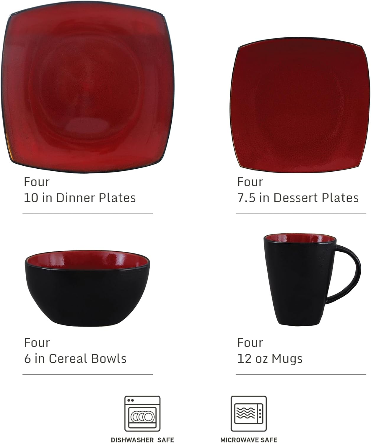 Gibson Elite Soho Lounge Square 16-Piece Dinnerware Set, Service for 4