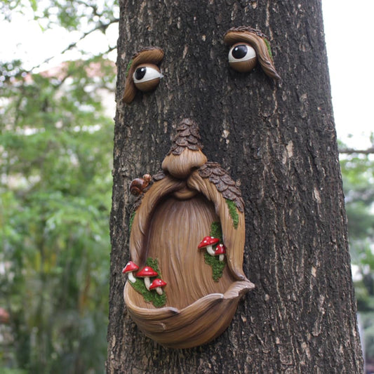 Tree Face Birdfeeder Outdoor Statues Tree Hugger Sculpture Whimsical Garden Decoration Wild Birdfeeder Wild Bird Feeders Outdoor Peeker Art Yard Decoration