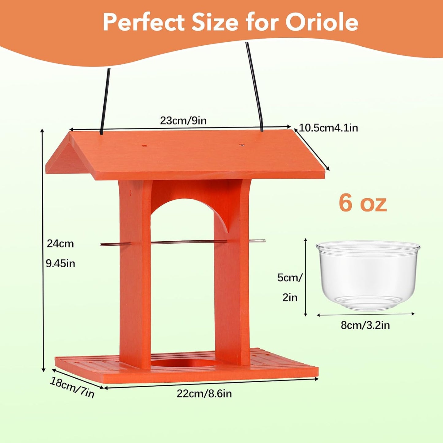 Oriole Feeder for Outdoors Hanging with Gift Box, Durable HDPE Plastic Oriole Jelly Feeder w/Fruit Holder & 6oz Glass Bowl, Bird Feeder for Orioles for Garden, Patio, Backyard