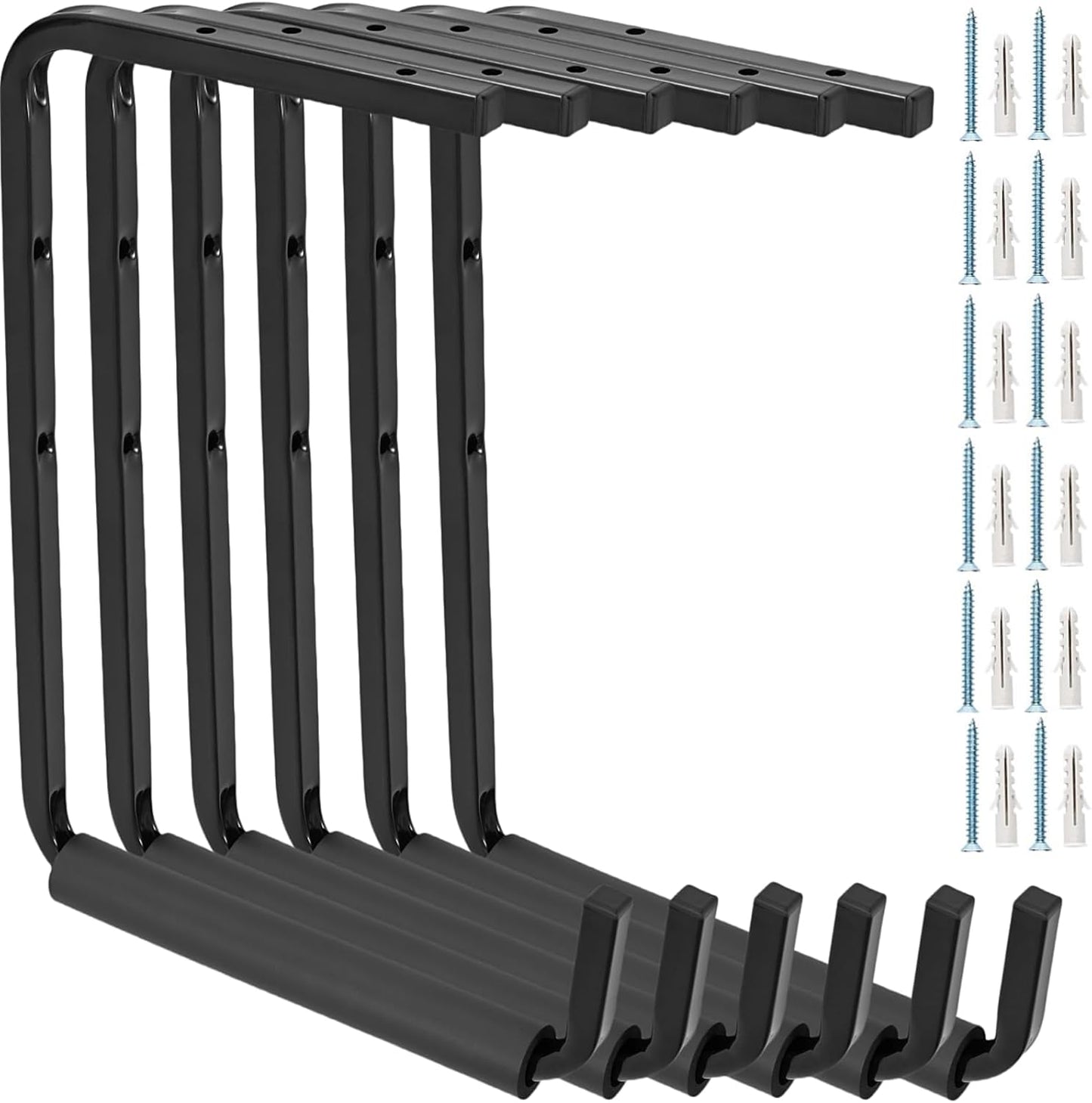 6 Pack Wall Mounted Overhead Garage Storage Hooks, 12.4 Inch Utility Ceiling Storage Rack, Heavy Duty Hangers & Organizer for Ladder, Wood, Tools, Garden Hose and Bike