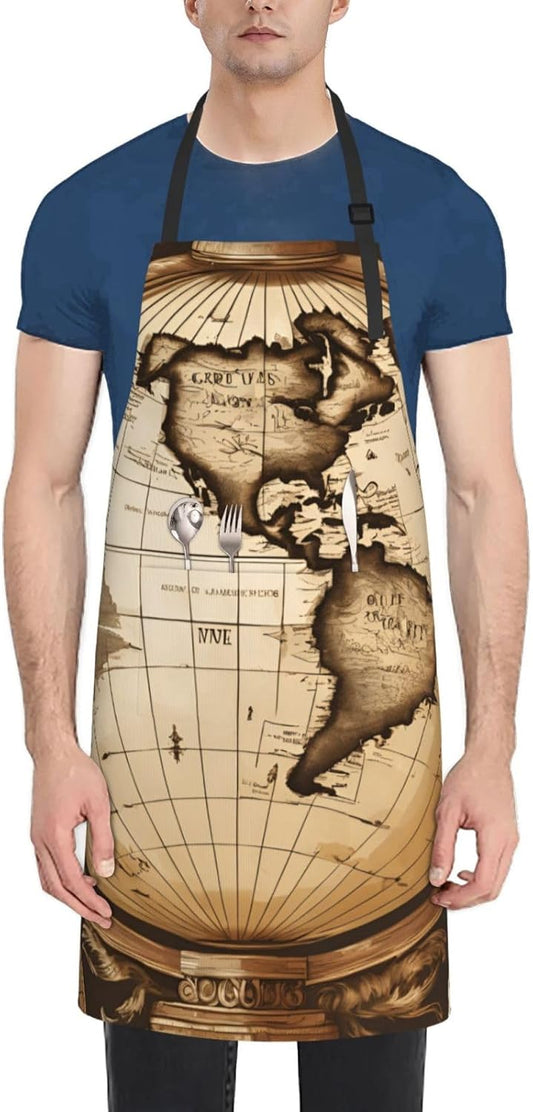 YANYU Ancient Map World Globe Print 28x33 In Kitchen Apron Stylish Che