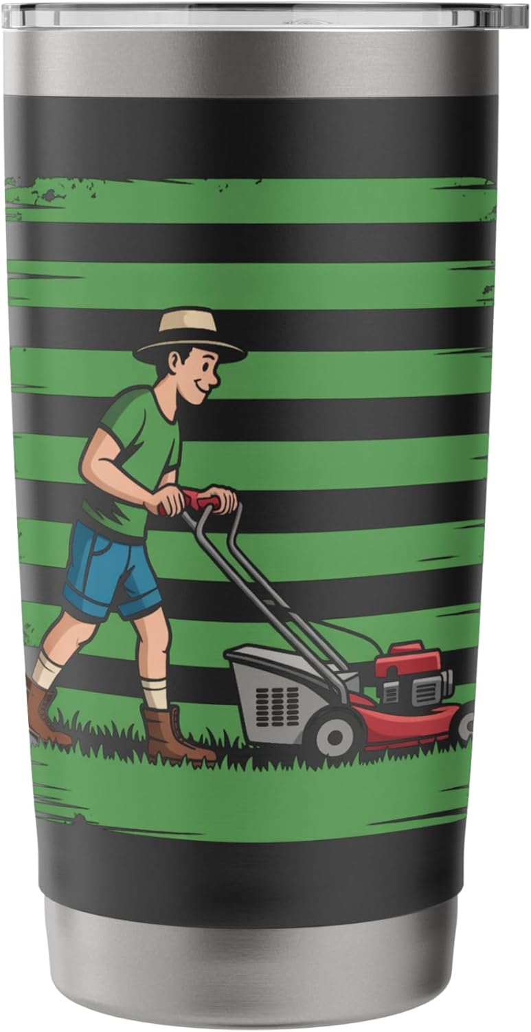 American Flag Lawn Mower Gardening Patriotic Dude Stainless Steel Insulated Tumbler