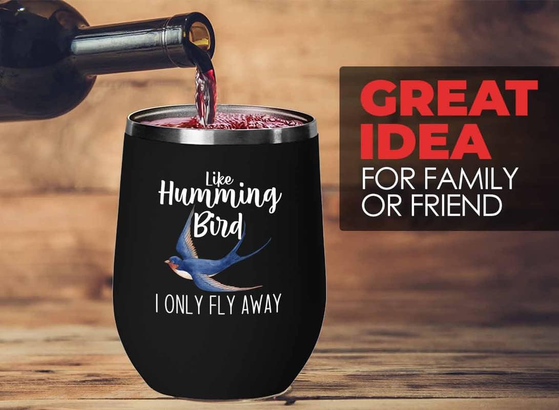 Bird Lover Black Edition Wine Tumbler 12oz - Humming Bird Fly Away - H