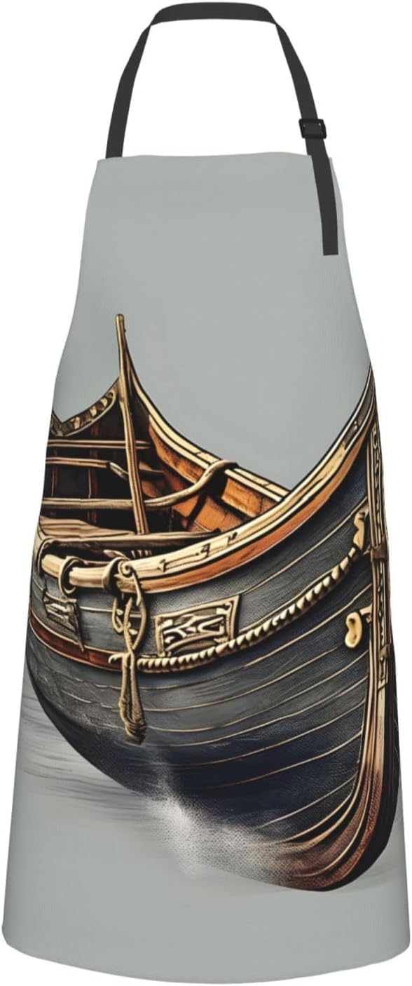 Old Viking Boats Print Laundry apron 28x33 In Waterproof Kitchen Apron with Pockets for Cooking Baking