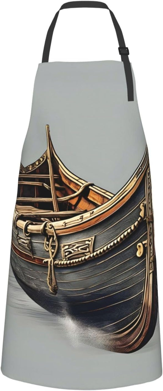 Old Viking Boats Print Laundry apron 28x33 In Waterproof Kitchen Apron with Pockets for Cooking Baking