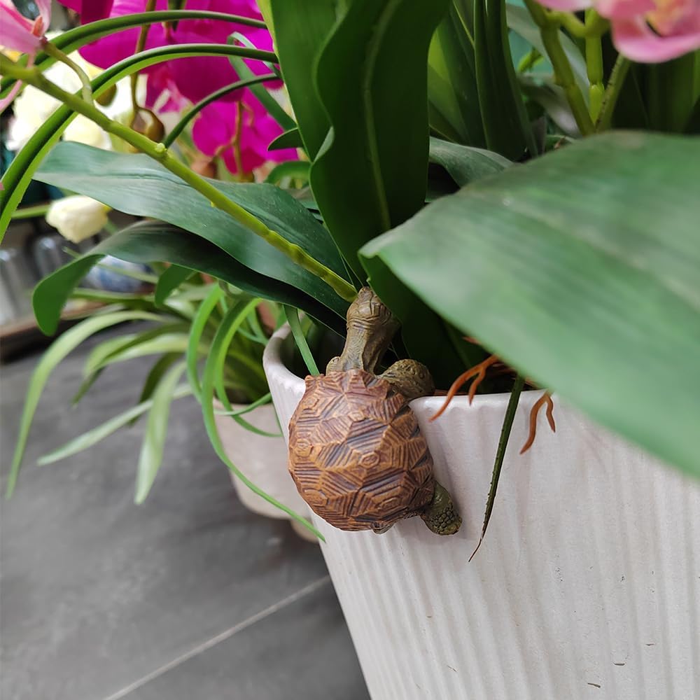 Resin Turtle Pot Hanger & Aquarium Ornament — Edge-Perching Mini Turtl