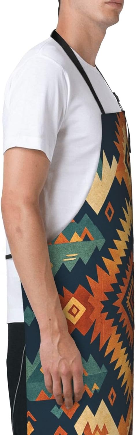YANYU Geometric Tribes Print 28x33 In Kitchen Apron Stylish Chef Apron with Pockets for Cooking Baking Painting