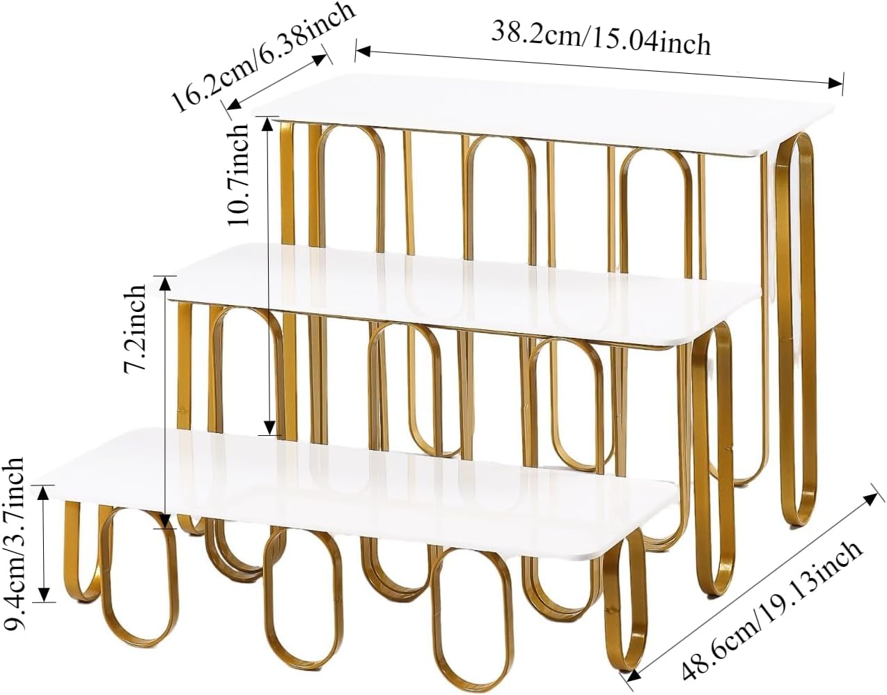 15inch 3 Tier Rectangular Plates with Metal standsy Set, Serving Trays Party Divided Tray, Used for Displaying Vegetables, Fruits and Desserts Cake, Golden and White Version