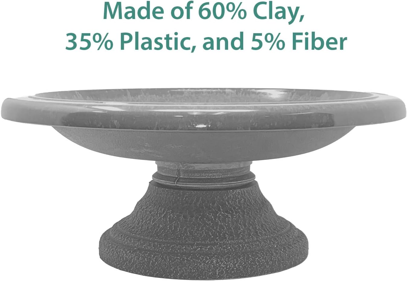 Tierra Garden Birds and Beyond Fiber Clay Bird Bath, Semi-Gloss Bird Bowl with Matte Low-Profile Base (Charcoal)