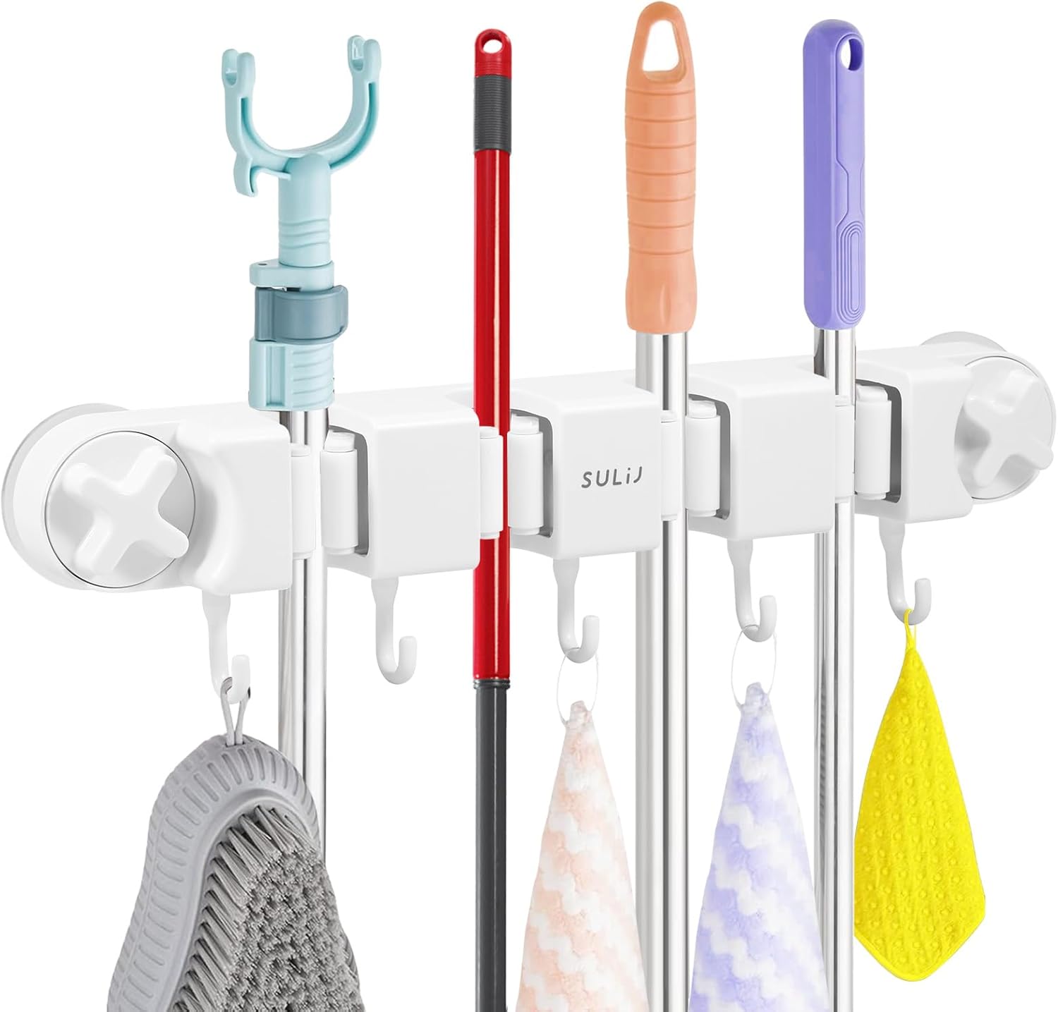Broom Holder Wall Mount Sturdy Mop and Broom Organizer with 4 Racks an
