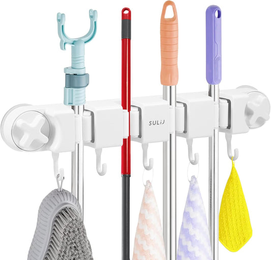 Broom Holder Wall Mount Sturdy Mop and Broom Organizer with 4 Racks an