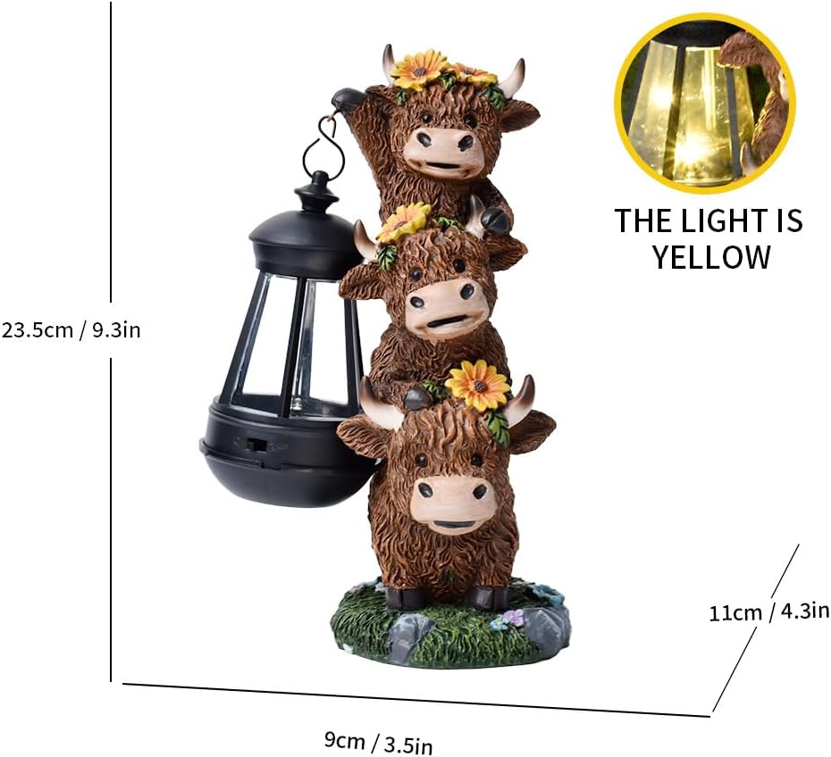 Solar Highland Cattle Night Light Sculpture Outdoor Garden Street Decoration, Cows Decorations Lantern Sculptures for Patio Yard Lawn Walkway Ornaments Clearance Gifts for Mom Grandma Birthday