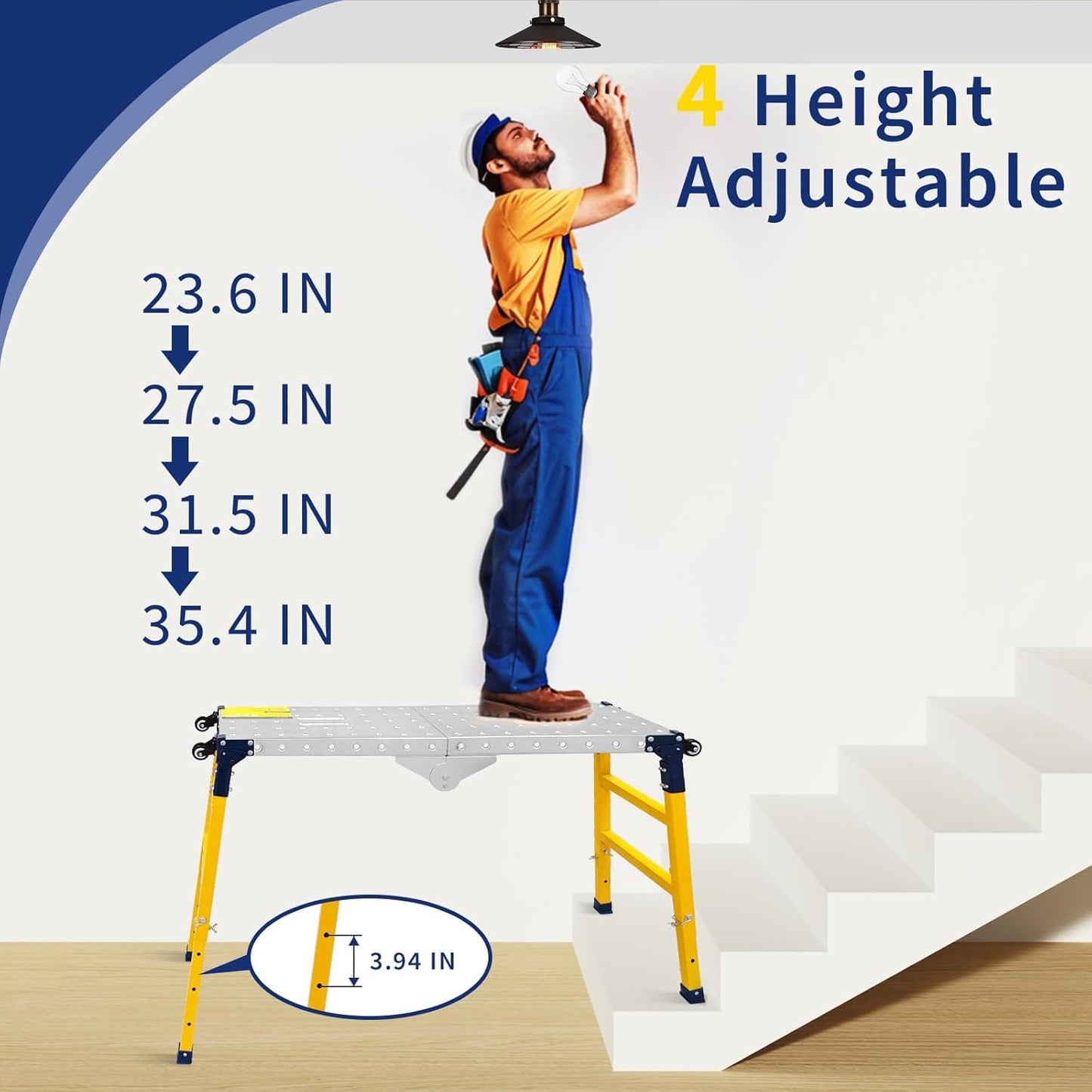 VKE Galvanized Steel Large Work Platform Support 1000 lbs 47"x14", Hei