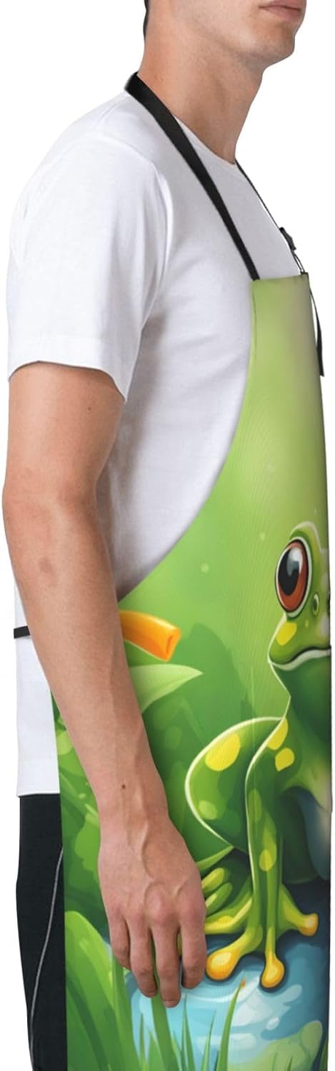 Cartoon frog 1 print Waterproof chef's apron with pocket apron for kitchen cooking baking barbecue and gardening