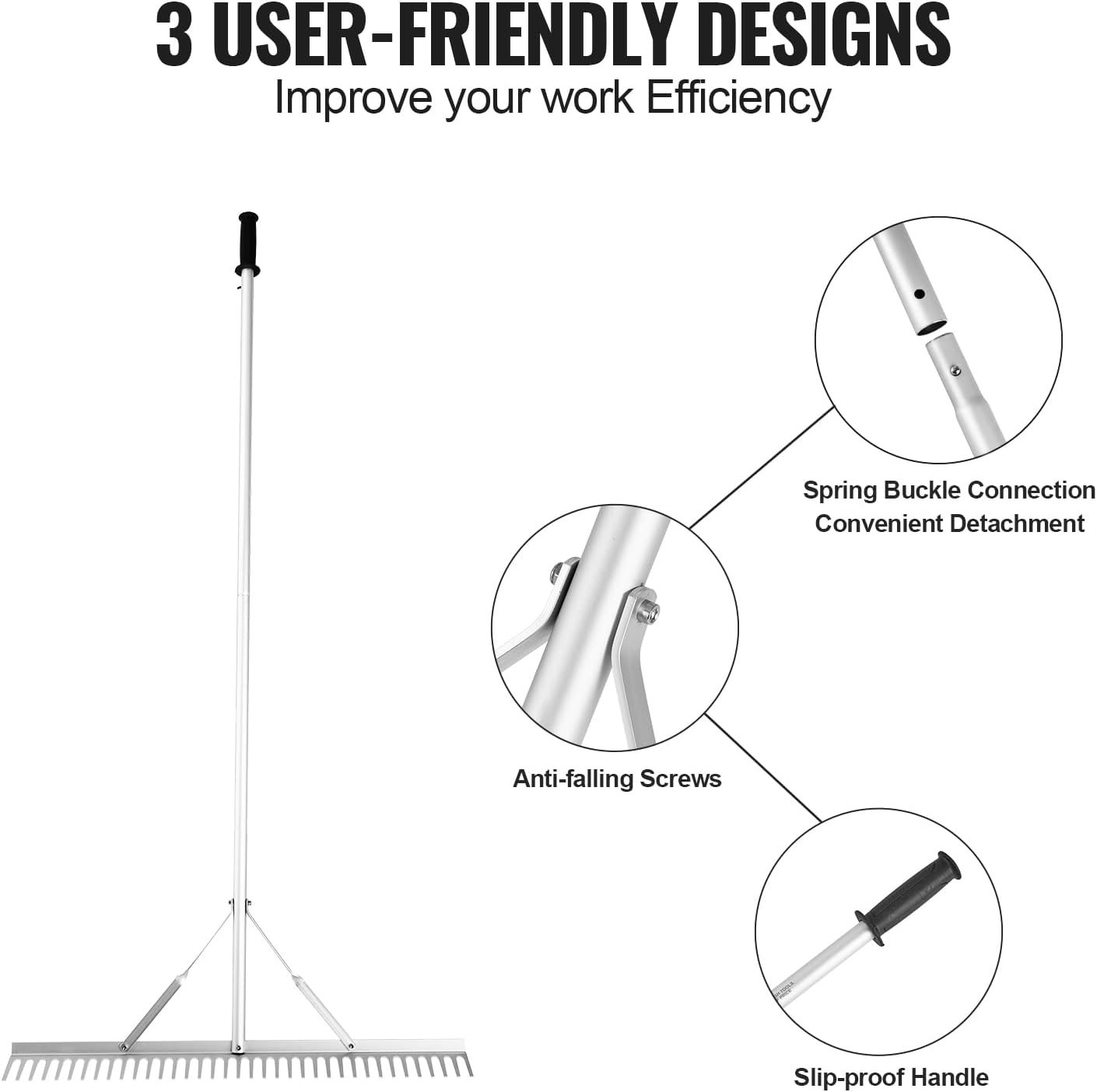 VEVOR Landscape Rake, 36" Head Aluminum Lake Weed Rake with 75" Long H