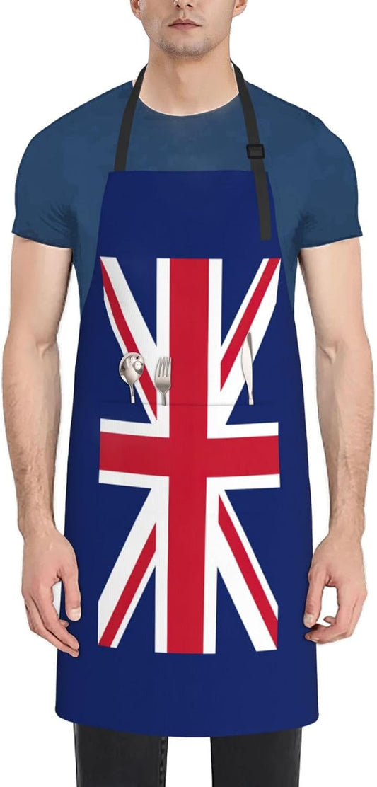 British flag print Waterproof chef's apron with pocket apron for kitchen cooking baking barbecue and gardening
