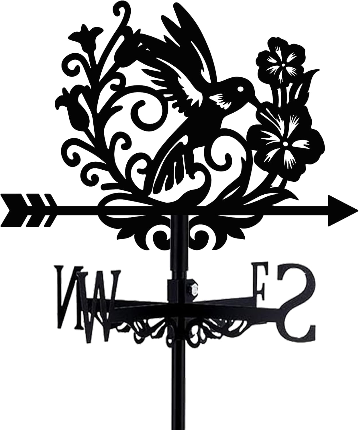 Bird Weathervane 26” Height Black Metal Hummingbird with Flower Weathe