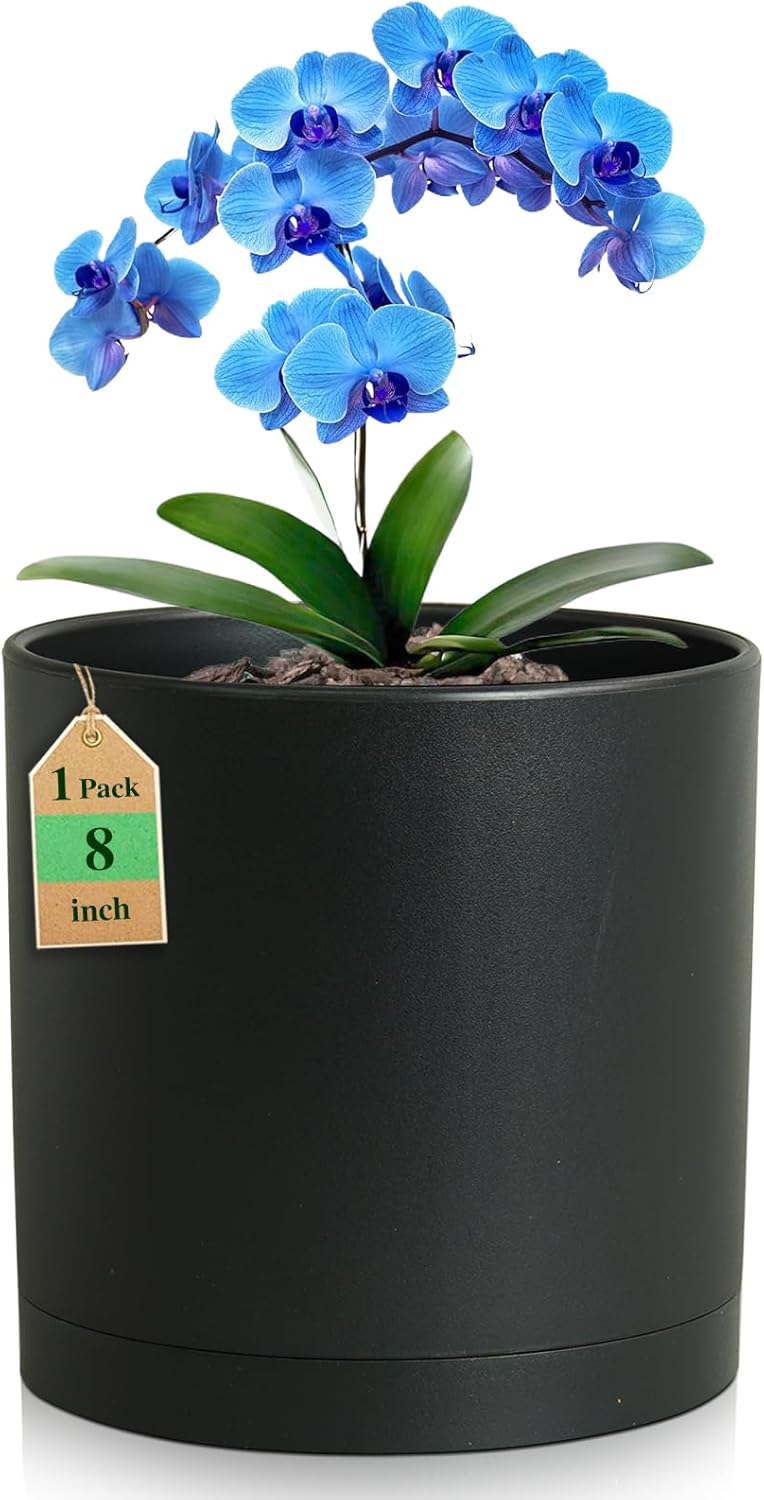 8 Inch Medium Plant Pots for Indoor Outdoor Plants, Cylinder Deep Flow