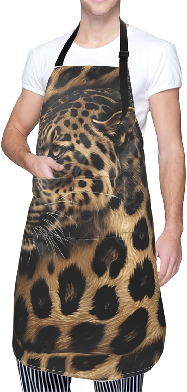 YANYU Leopard Print Print 28x33 In Kitchen Apron Stylish Chef Apron wi