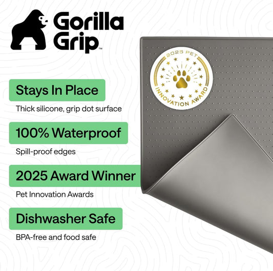 GORILLA GRIP 100% Waterproof Raised Edge BPA Free Silicone Pet Feeding