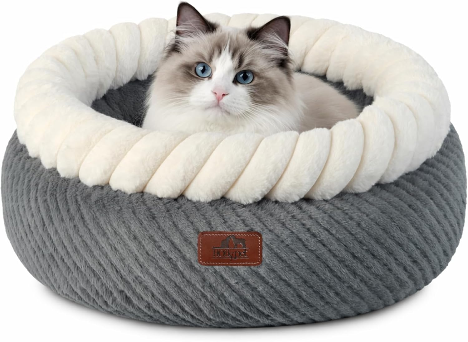 Hollypet Cat Bed for Indoor Cats Kitty Beds, Round Washable Fluffy Sma