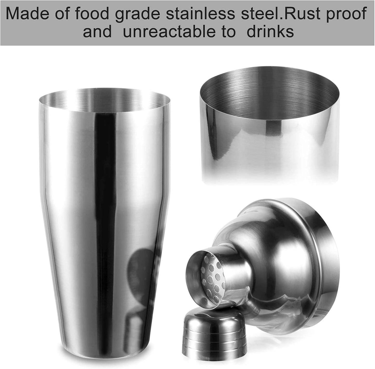 WPHUAW 24oz Cocktail Shaker Bar Set-Professional Margarita Mixer Drink Shaker Professional Stainless Steel Bar Tools Built-in Bartender Strainer for Martini Kit
