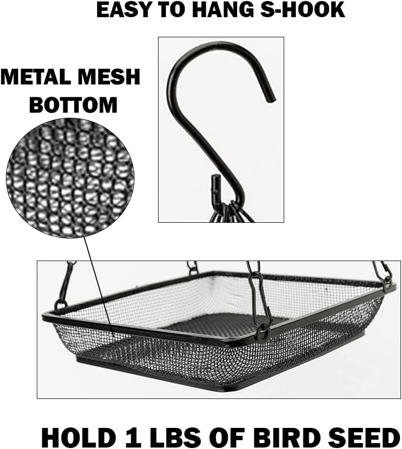 Evelots Hanging Bird Feeder Tray-4 Pack- Sturdy Metal Mesh Seed & Suet Platform-Attract Wild Birds in Backyard-Long 16 Inch Metal Chain-Water Drains Out