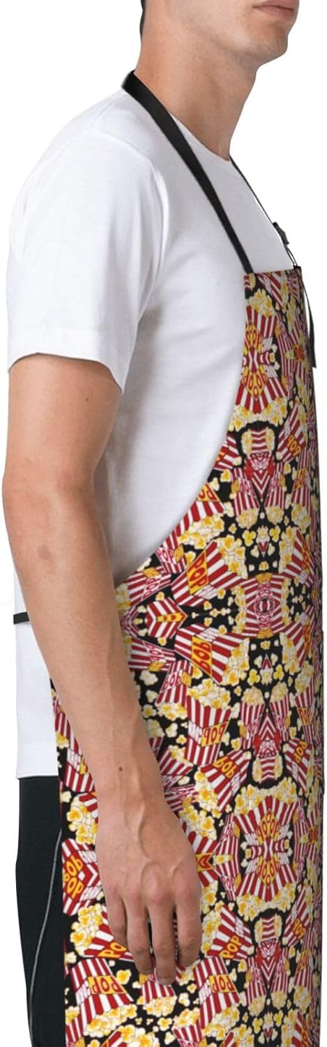 Popcorn Print Print 28x33 In Adult Kitchen Apron with Pockets Versatile Chef Smock for Cooking Baking