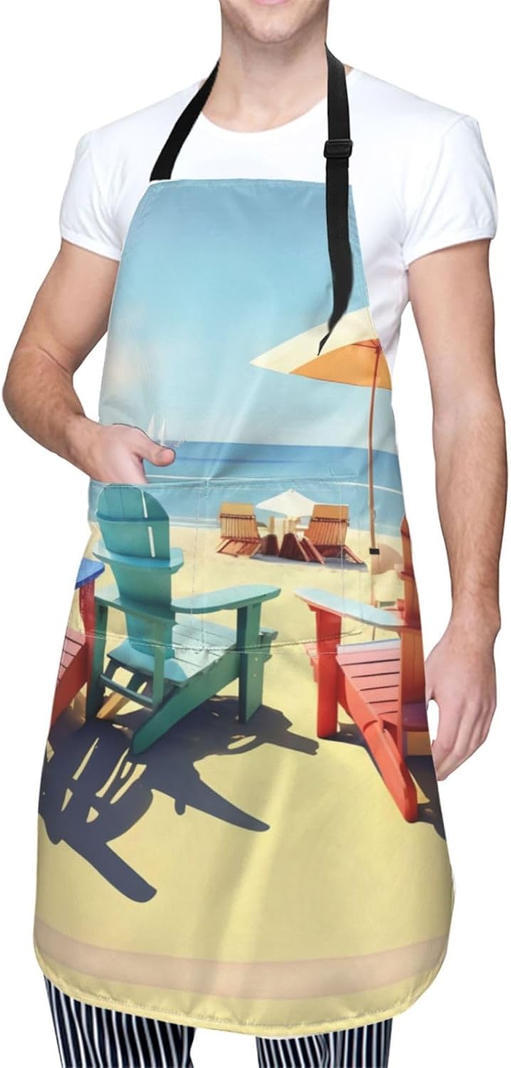 Beach Chairs and Scenery Print Laundry apron 28x33 In Waterproof Kitch