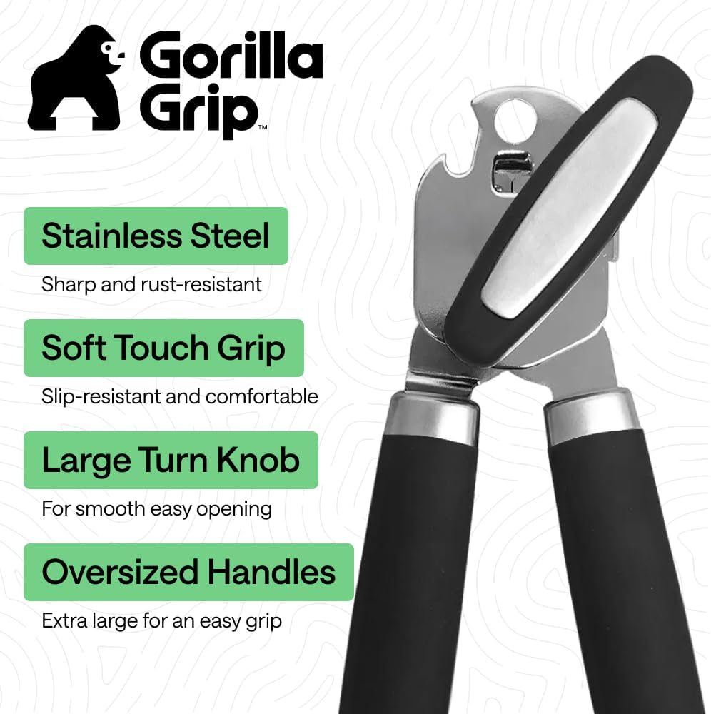GORILLA GRIP Heavy Duty Stainless Steel Smooth Edge Manual Can Opener 