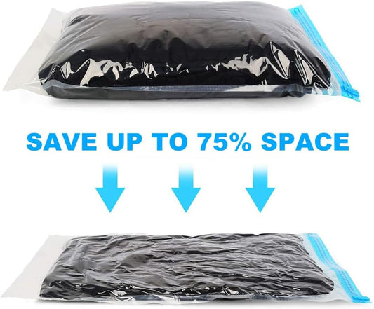 Compression Bags - Travel Essentials - 12 Pack Space Saver Bags - No Vacuum Pump Or Air Extractor is Needed - Storage Accessorie and Home Packing Organizers (transparent)