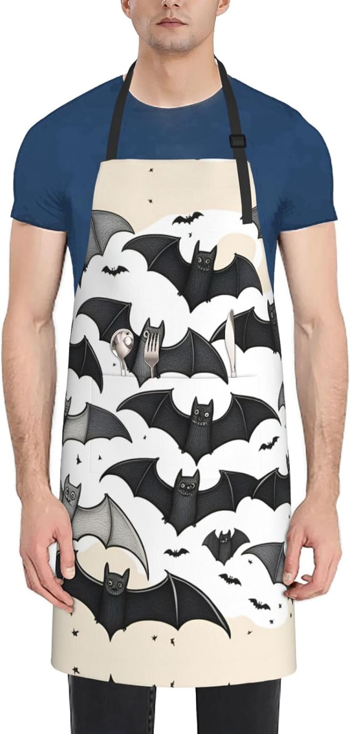 Halloween Flying Bats print Waterproof chef's apron with pocket apron for kitchen cooking baking barbecue and gardening