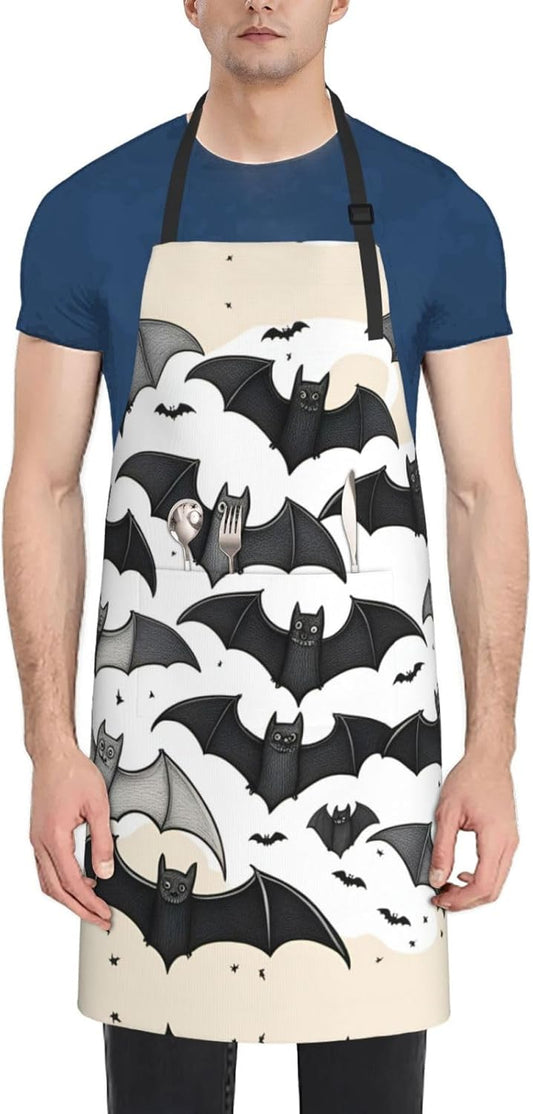 Halloween Flying Bats print Waterproof chef's apron with pocket apron for kitchen cooking baking barbecue and gardening
