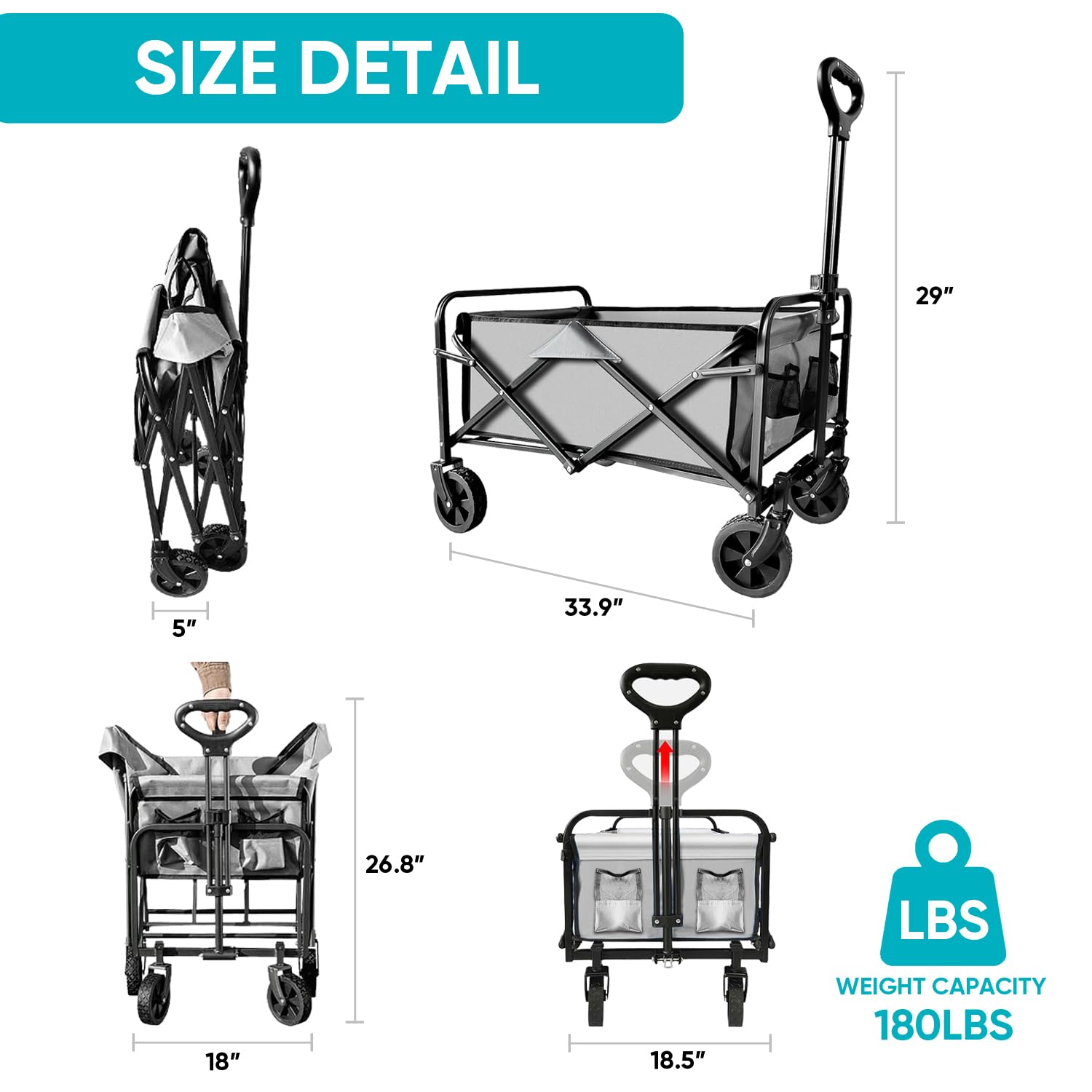 Collapsible Foldable Wagon, Beach Cart Large Capacity, Heavy Duty Fold