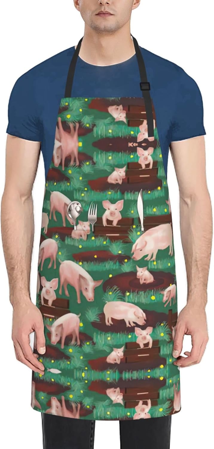 Pigs in Farm Print Laundry apron 28x33 In Waterproof Kitchen Apron wit