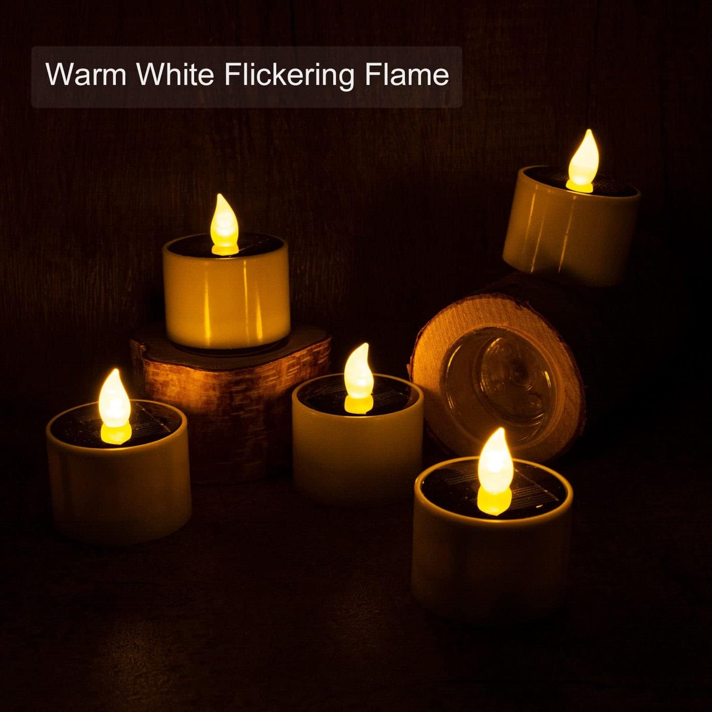 SingTok 6 PCS Solar Powered Outdoor LED Tea Lights, Waterproof Rechargeable Flameless Flickering Votive Candle Battery Operated for Garden Decorations
