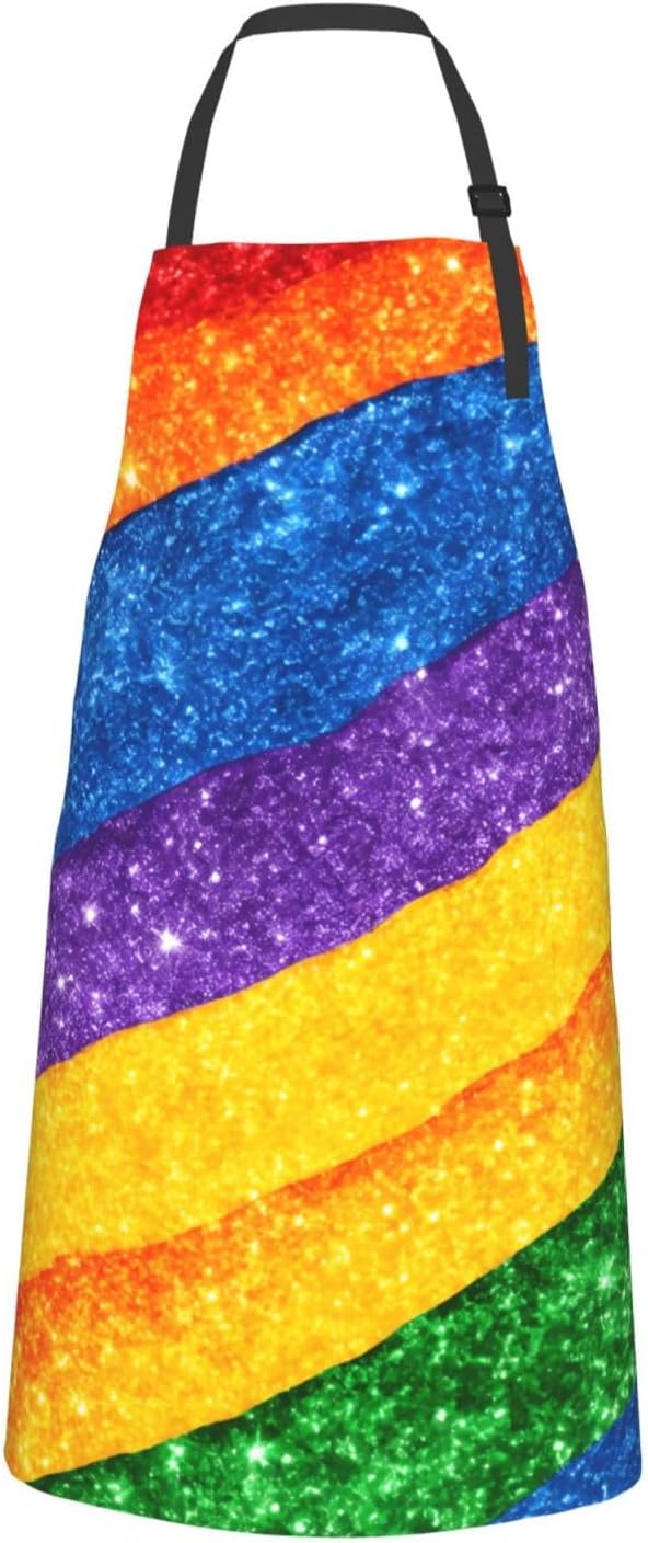 YANYU Rainbow stripes Print 28x33 In Kitchen Apron Stylish Chef Apron with Pockets for Cooking Baking Painting