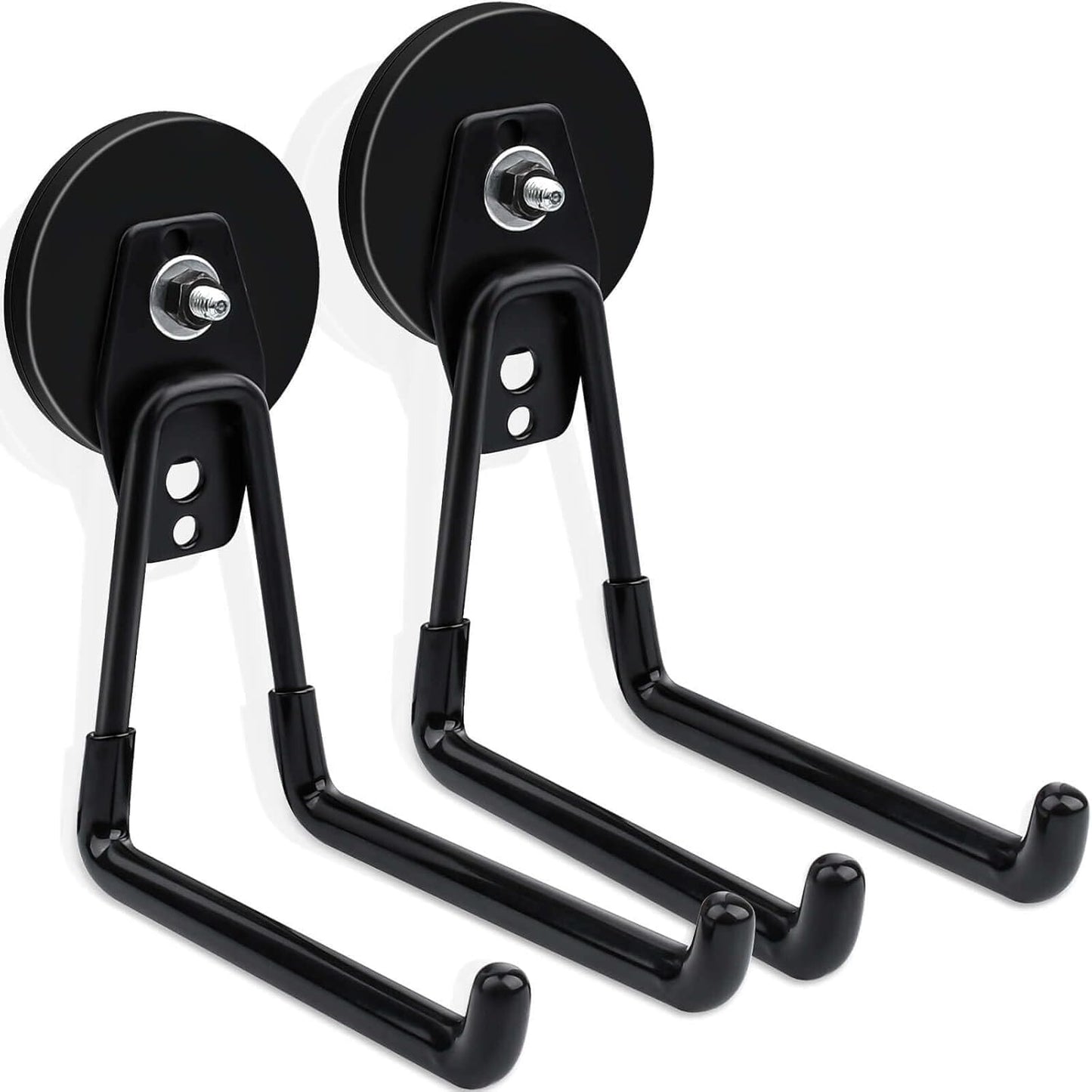 MIN CI 2 Pack Magnetic Hooks, Large Manget with Hooks, 2.59" (66 mm) Magnetic Hooks Heavy Duty for Hose, Jig Saw, Circular Saw,Workshop Organization, Tool Hooks for Hammer Drill, Garden Tool, Black