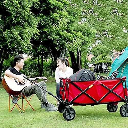 Folding Wagon Garden Carts Outdoor Carts Wagons Beach Cart Folding Wagon Four-Wheeled Camper Wagon Collapsible All Terrain Wagon Wagons (Red 105 * 43 * 85cm)