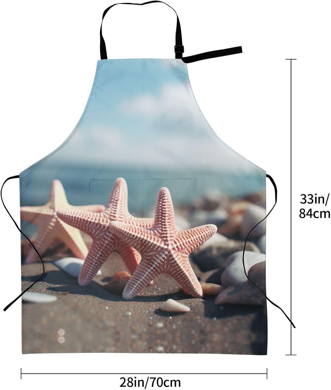 beach starfish print Waterproof apron with pocket adjustable cooking a