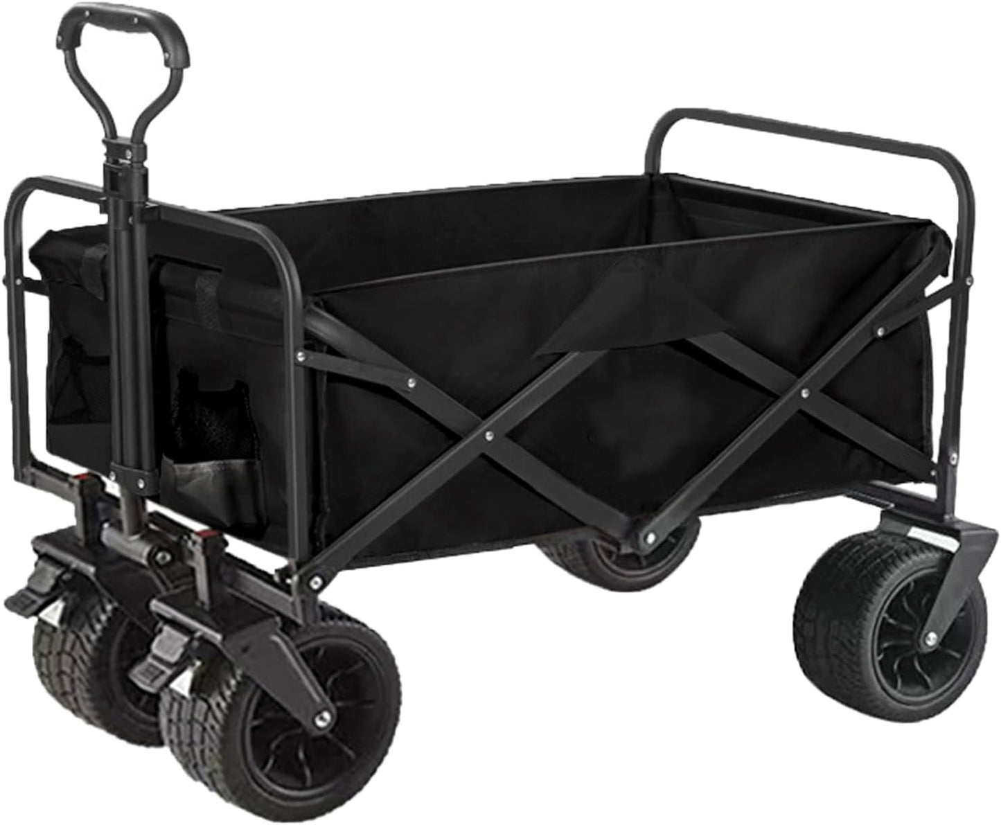 Heavy Duty Collapsible Folding Wagon - All-Terrain Utility Cart for Outdoor, Beach, Gardening, Camping & Shopping - Large Capacity with Wide Wheels, Black