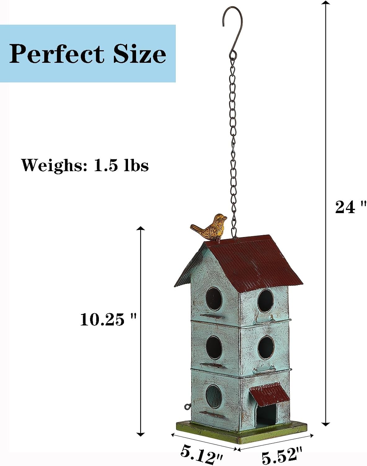 Metal Bird Houses for Outside, 6 Hole Bird Houses for Outside Hanging, Sky Blue Birdhouses for Outdoors Clearance Suitable for Garden Patio Backyard.