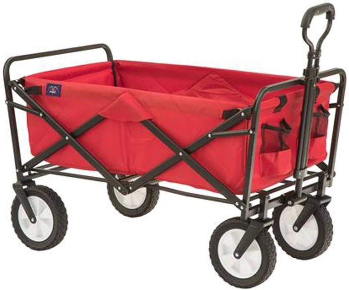 Mac Sports Mac Wagon (WTC-118) Pink & Heavy Duty Steel Frame Collapsible Folding 150 Pound Capacity Outdoor Camping Garden Utility Wagon Yard Cart, Red