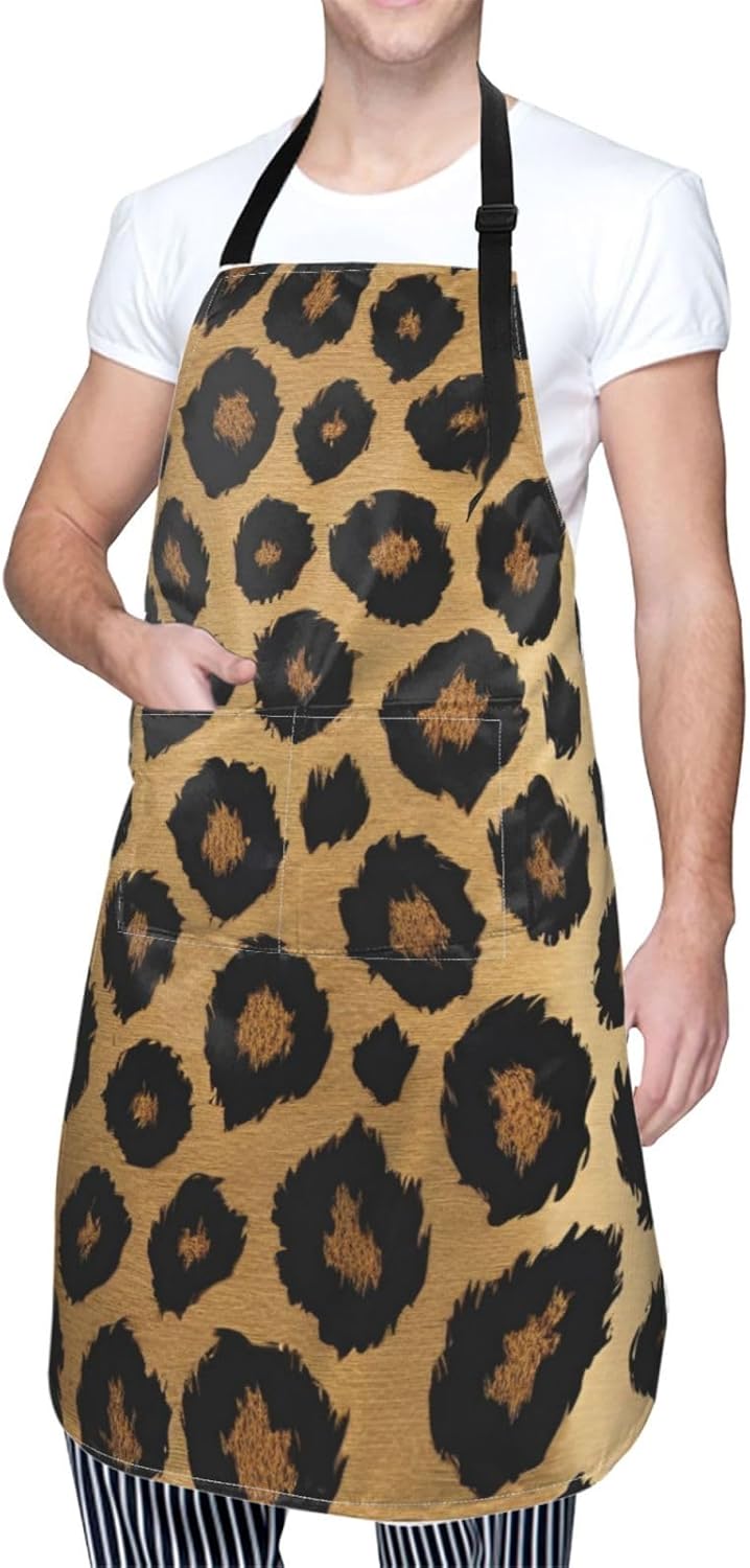 YANYU Leopard Print Print 28x33 In Kitchen Apron Stylish Chef Apron wi