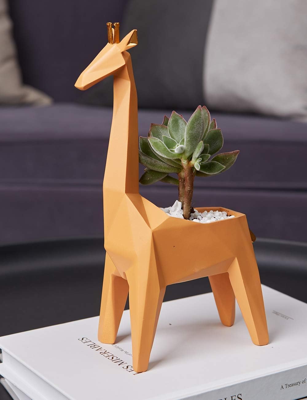 HAUCOZE Giraffe Planter Gifts Statue Animal Sculpture Decor Modern Figurine Arts Polyresin 9.3inch