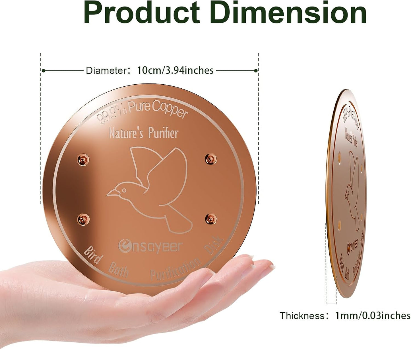 Upgraded Bird Bath Copper Disk, 0.8mm Reinforced 99.99% Pure Copper Cl