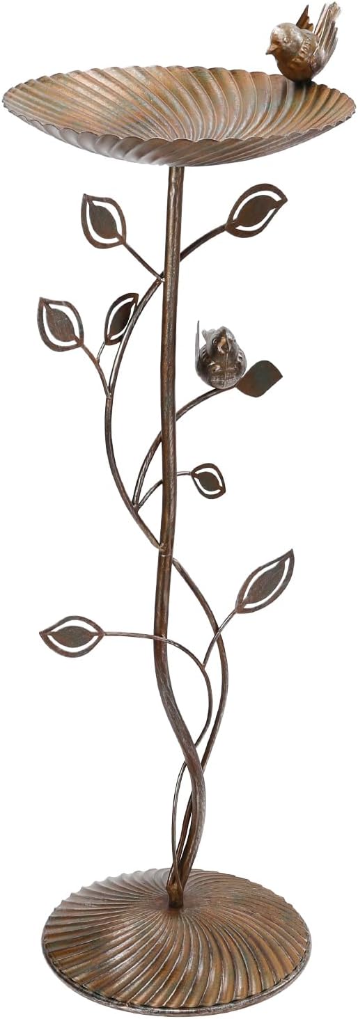VCUTEKA Bird Baths for Outdoor, Metal Garden BirdBath with Bird Statue and Detachable Bird Bath Bowl for Yard Patio Lawn Decor, Brown