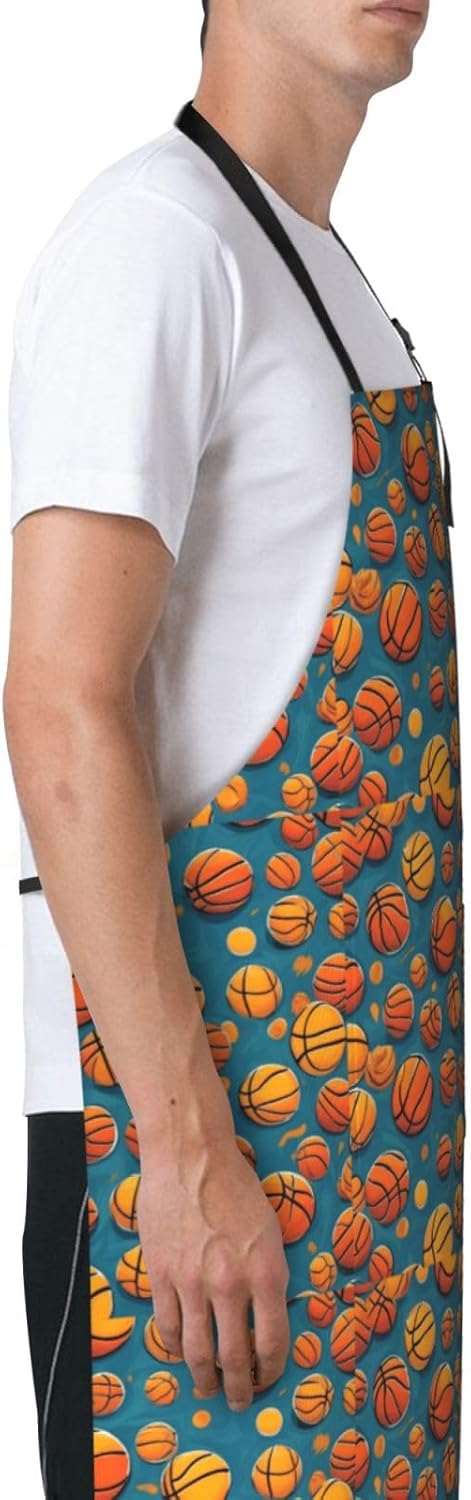 YANYU basketball Print 28x33 In Kitchen Apron Stylish Chef Apron with Pockets for Cooking Baking Painting