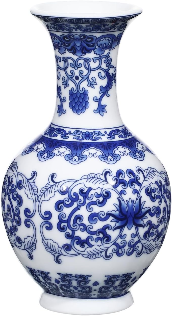 Blue and White Porcelain Vase Exquisite Floral Container Decorative Flower Holder Art Vases Household Flower Pot Ceramic Hydroponic Planter Ceramic Flowerpot Floral Storage Container (ONLY 5.7 Inch)